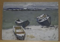 Картина маслом  картон Азовское море. Рыбацкие лодки на берегу. Автор Куприянов М.В.